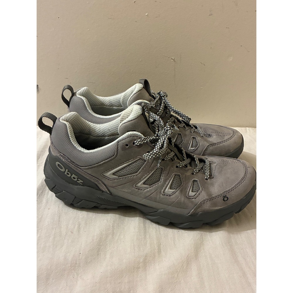 Oboz Womens 8.5 Sawtooth Low Hiking Shoes Grey Nubuck Leather Trail Sneakers